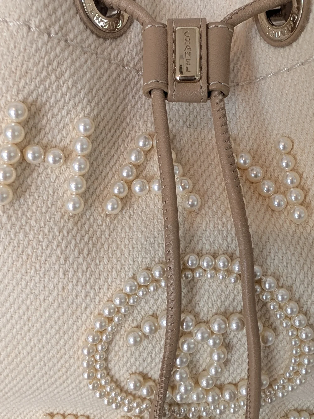 Chanel Beige Pearl Deauville Drawstring Bucket Bag